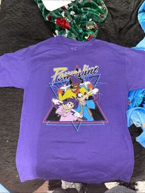 Disney Purple Graphic Tee with Colorful Cartoon Trio